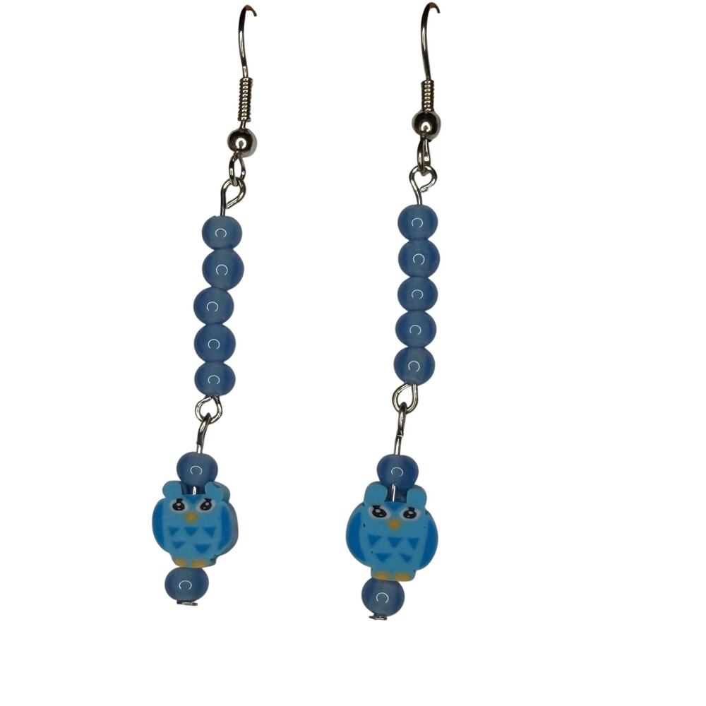 Blue Owl earrings handmade with glass beads